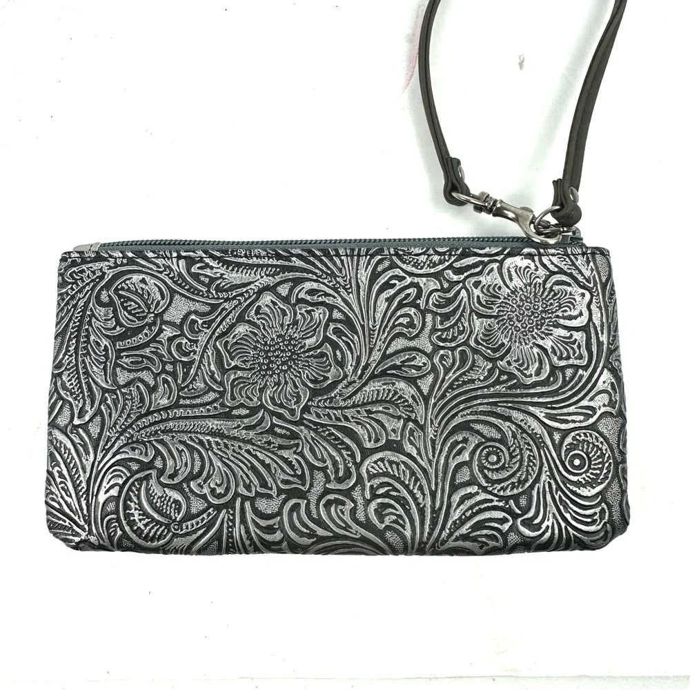 Wrangler Wristlet Grey‎ Faux Leather Horseshoe Wallet Rhinestone Womens